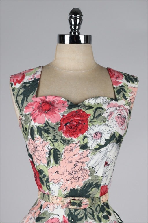 Vintage 1950's Rhinestone Floral Dress and Caplet 2
