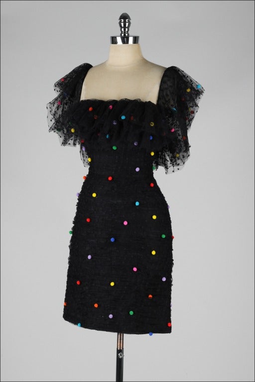 Vintage 1980's Victor Costa Tulle Pom Pom Mini Dress 2