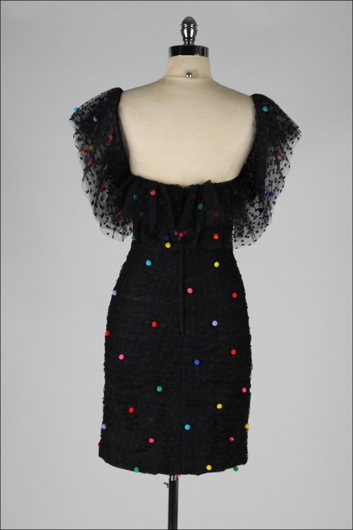 Vintage 1980's Victor Costa Tulle Pom Pom Mini Dress 3