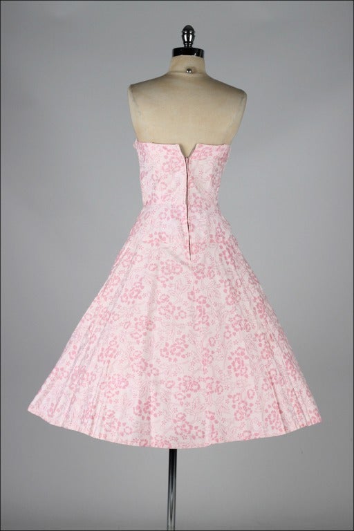 Vintage 1950's Pink Floral Polished Cotton Dress at 1stDibs