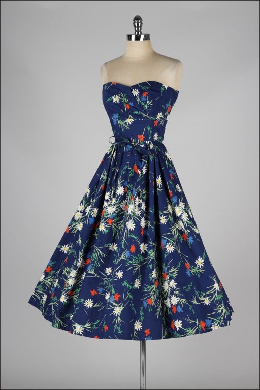 Vintage 1950's Jeannette Alexander Floral Cotton Dress 1