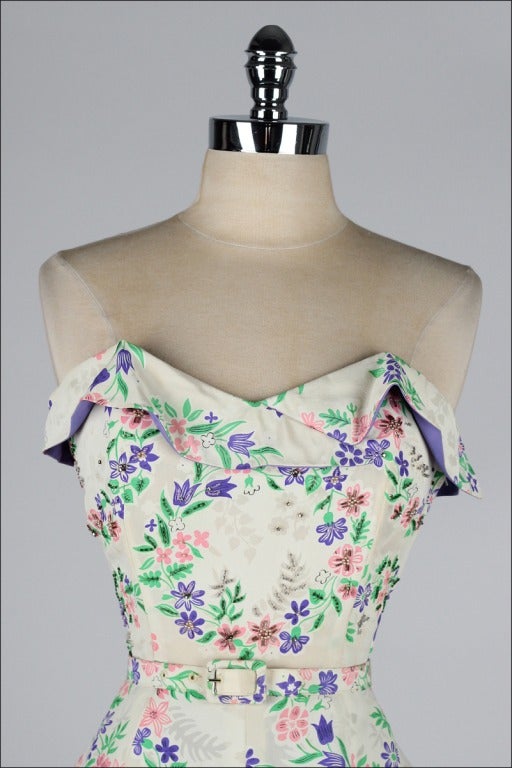 Women's Vintage 1950's Milton Saunders Silk Floral Beaded Dress & Bolero