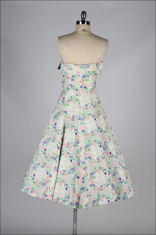 Vintage 1950's Milton Saunders Silk Floral Beaded Dress & Bolero 4