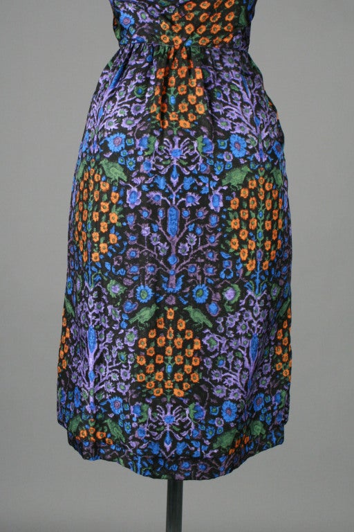 Vintage 1950's Guy Laroche Silk Tapestry Print Cocktail Dress 1