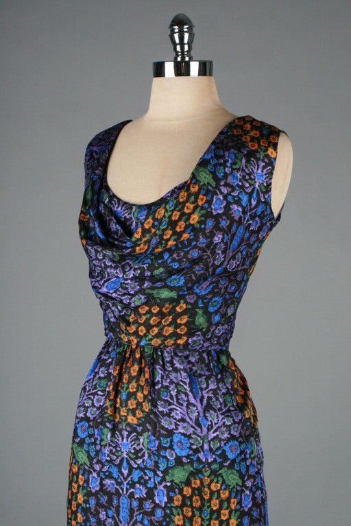 Vintage 1950's Guy Laroche Silk Tapestry Print Cocktail Dress 2