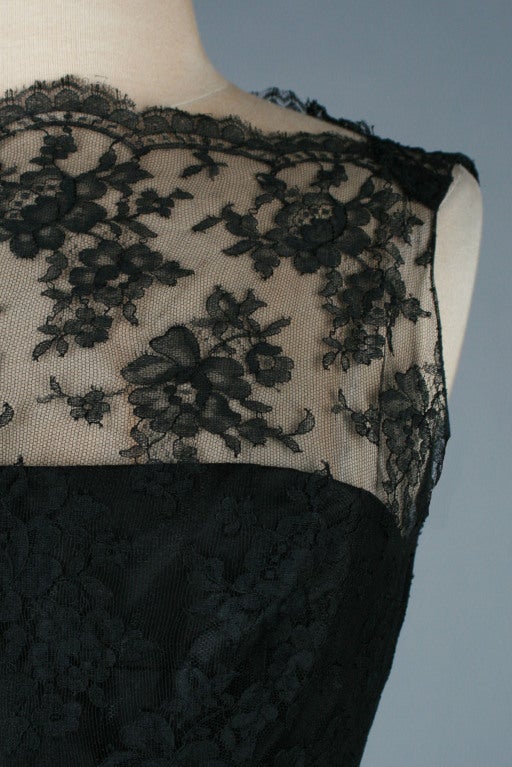 Vintage 1950's Lee Claire Black Lace Cocktail Dress 1