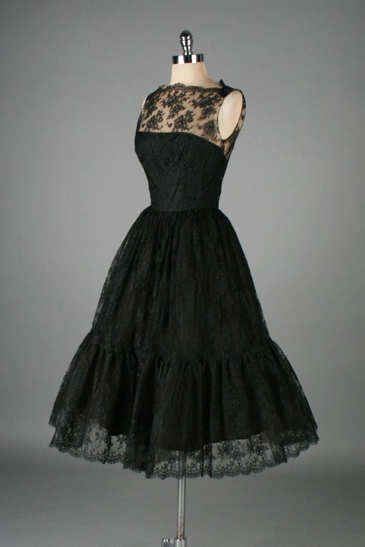 Vintage 1950's Lee Claire Black Lace Cocktail Dress 3