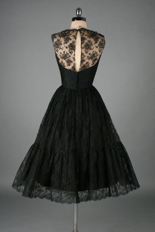 Vintage 1950's Lee Claire Black Lace Cocktail Dress 4