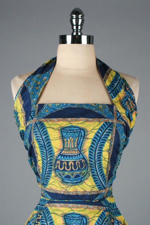 Women's Vintage 1950's Cotton Hawaiian Pottery Novelty Print Dress