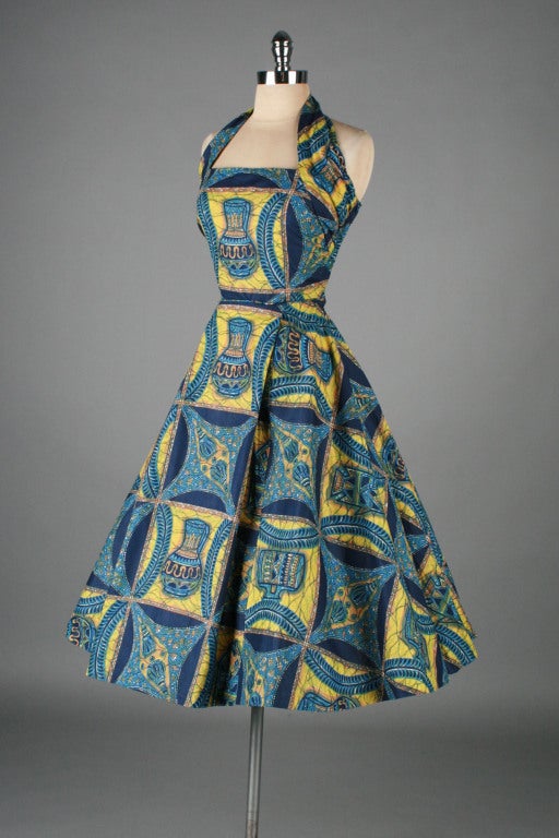 Vintage 1950's Cotton Hawaiian Pottery Novelty Print Dress 3