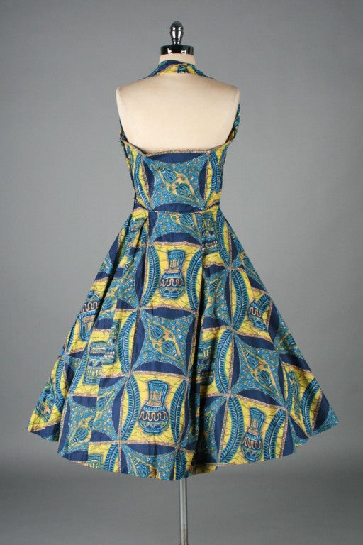 Vintage 1950's Cotton Hawaiian Pottery Novelty Print Dress 4