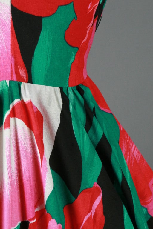 Vintage 1980's Victor Costa Twisted Halter Tulip Print Dress For Sale 1