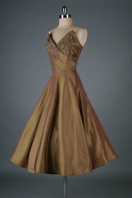 Vintage 1950's Bronze Emma Domb Beaded Dress with Bolero 2