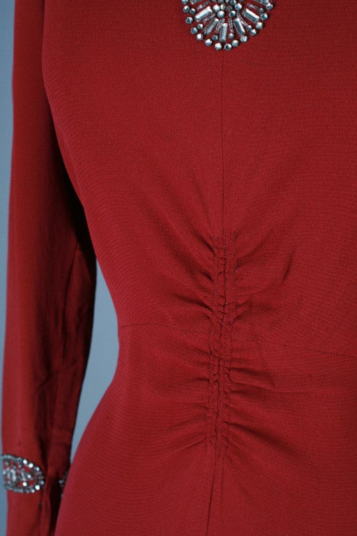 Vintage 1940's Cranberry Crepe Rhinestone Gown 4