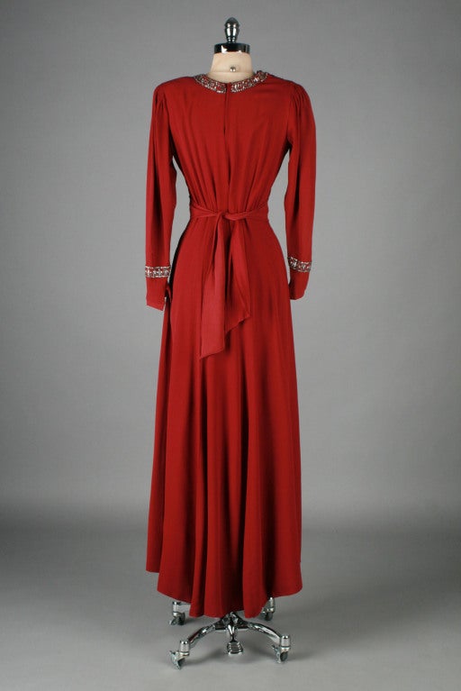 Vintage 1940's Cranberry Crepe Rhinestone Gown 5