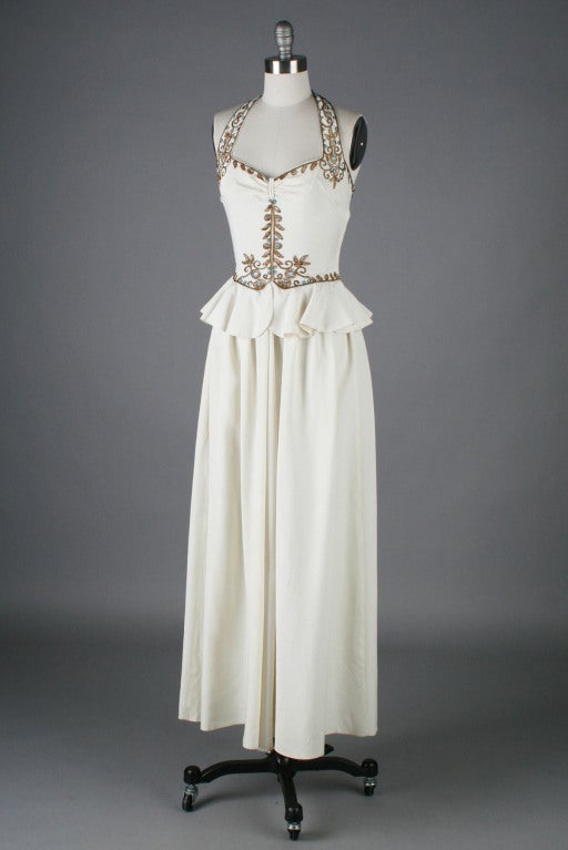Vintage 1930s Ivory Beaded Halter Gown at 1stDibs