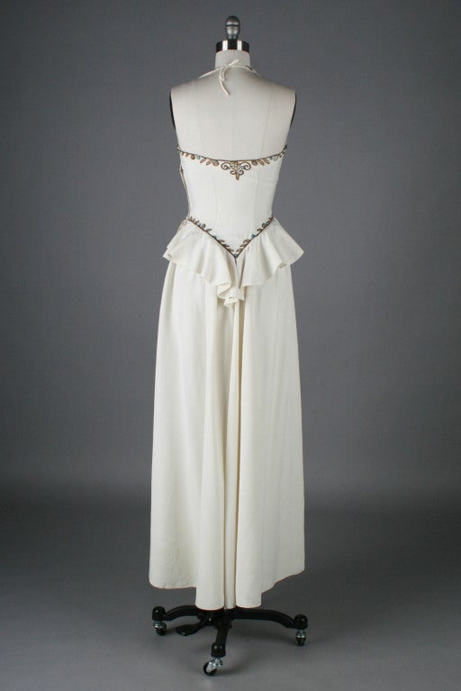 Vintage 1930s Ivory Beaded Halter Gown 3