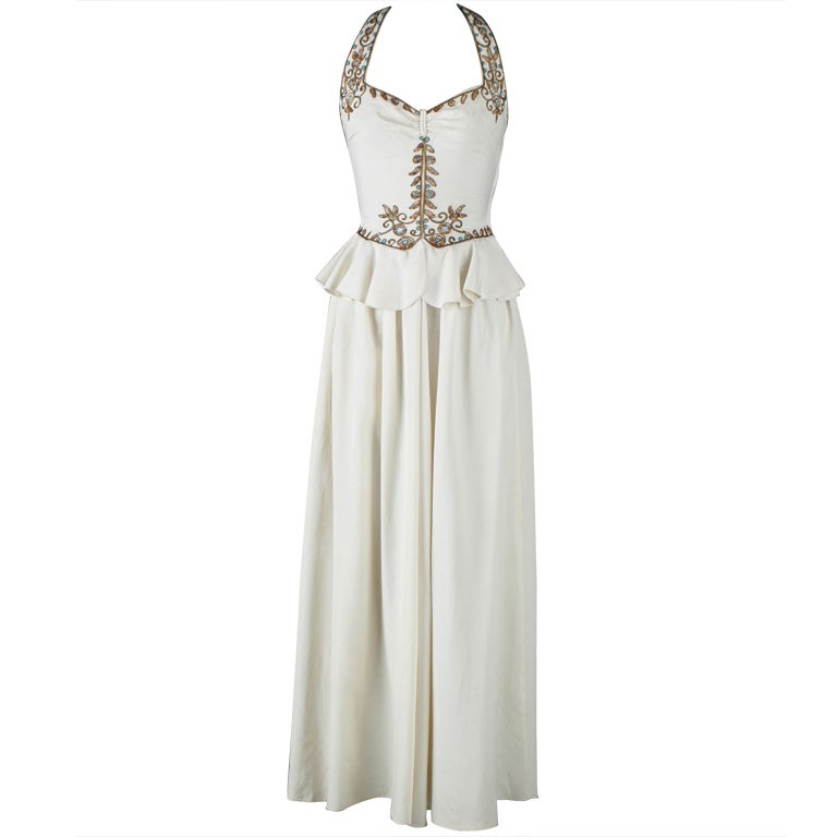 Vintage 1930s Ivory Beaded Halter Gown