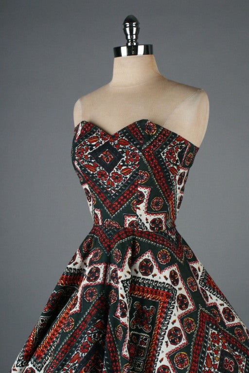Vintage 1950's Vanity Fair Handkerchief Cotton Print Sun Dress 2