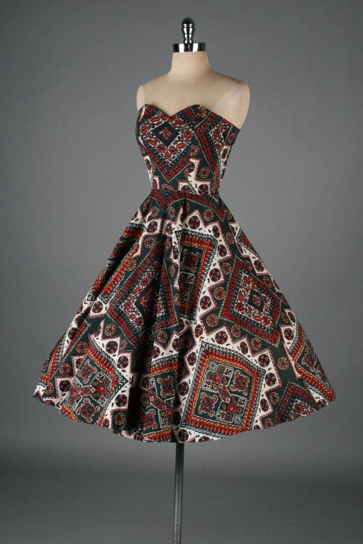 Vintage 1950's Vanity Fair Handkerchief Cotton Print Sun Dress 3