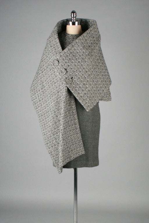 Women's 1950's Mr. Blackwell Wool Dress Matching Asymmetrical Cape
