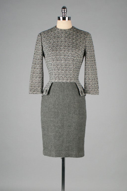 1950's Mr. Blackwell Wool Dress Matching Asymmetrical Cape 1