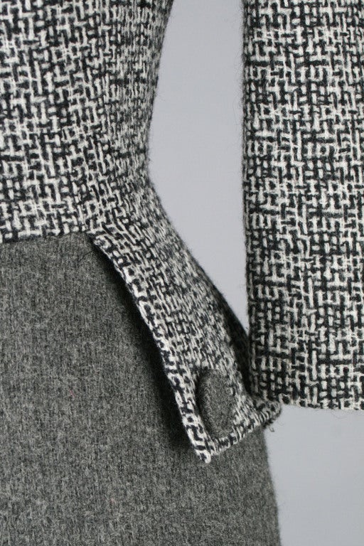 1950's Mr. Blackwell Wool Dress Matching Asymmetrical Cape 2