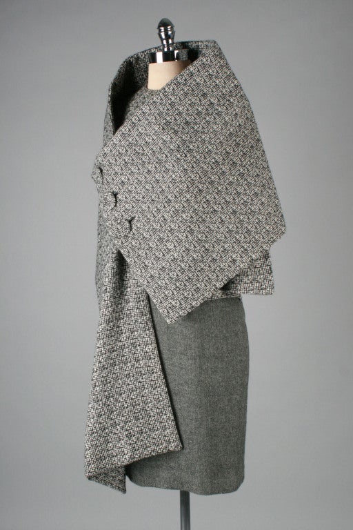 1950's Mr. Blackwell Wool Dress Matching Asymmetrical Cape 4