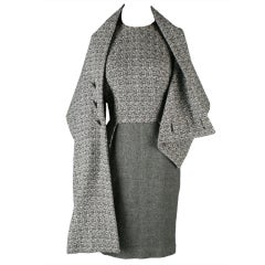 1950's Mr. Blackwell Wool Dress Matching Asymmetrical Cape