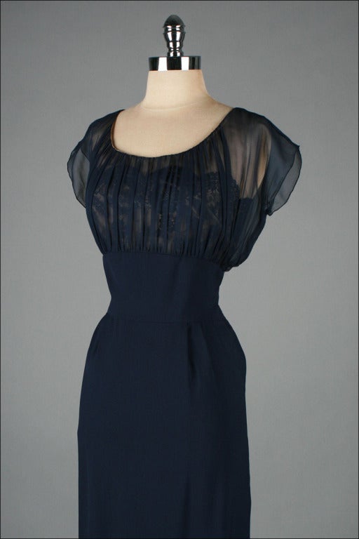 Women's Vintage 1950's Terry Allen Deep Blue Illusion Cocktail Dress