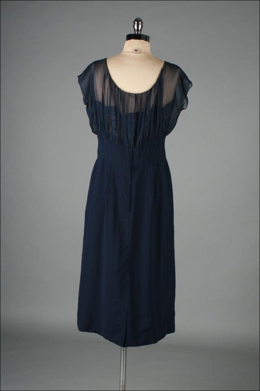 Vintage 1950's Terry Allen Deep Blue Illusion Cocktail Dress 2