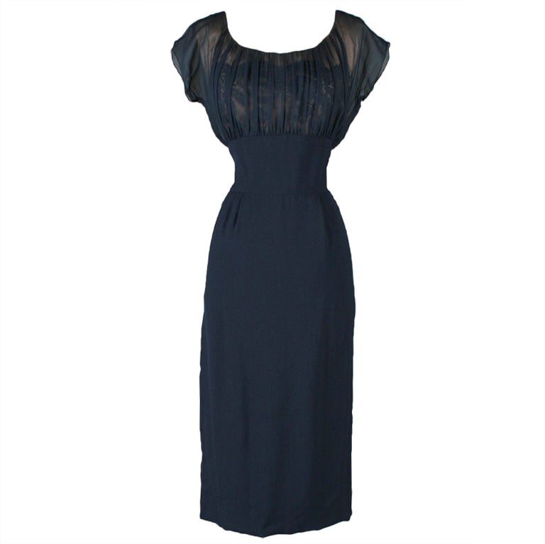 Vintage 1950's Terry Allen Deep Blue Illusion Cocktail Dress