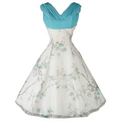 Vintage 1950
s White Chiffon Bird Print Cocktail Dress Vintage 1950
s White Chiffon Bird Print Cocktail Dress