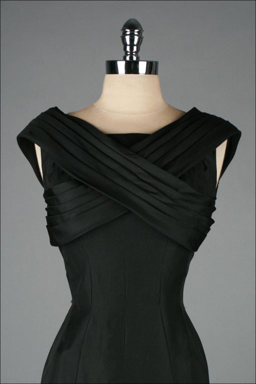 Vintage 1950's Suzy Perette Black Cross Bodice Wiggle Dress In Excellent Condition In Hudson on the Saint Croix, WI