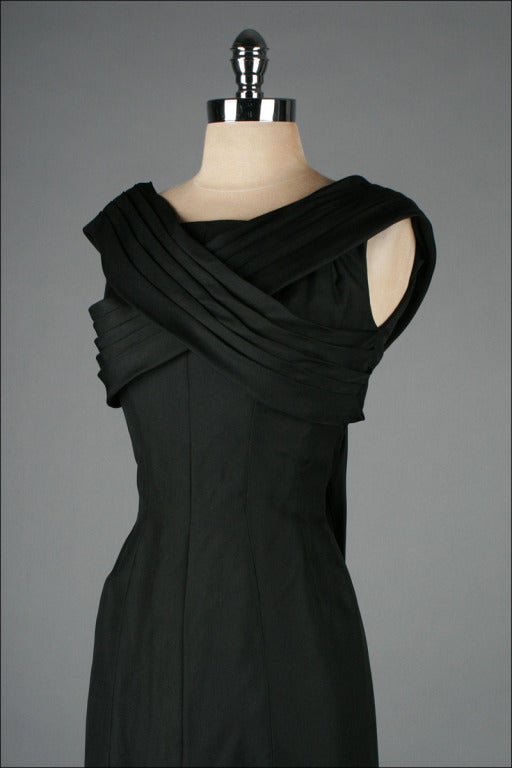 Vintage 1950's Suzy Perette Black Cross Bodice Wiggle Dress 1