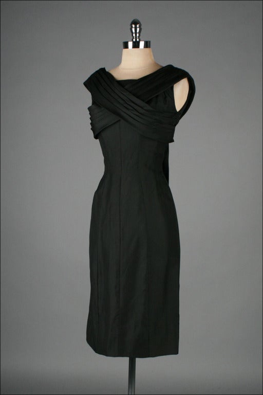 Vintage 1950's Suzy Perette Black Cross Bodice Wiggle Dress at 1stDibs