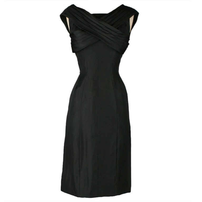 Vintage 1950's Suzy Perette Black Cross Bodice Wiggle Dress