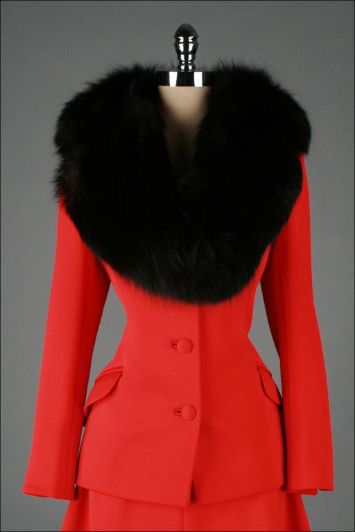 Women's Vintage 1970's Lilli Ann Red Fox Fur Trimmed Suit