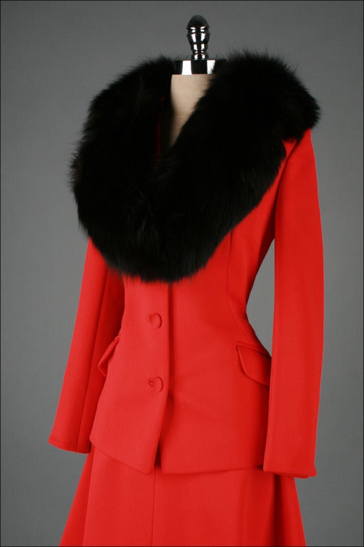 Vintage 1970''s Lilli Ann Anzug mit rotem Fuchspelzbesatz 2
