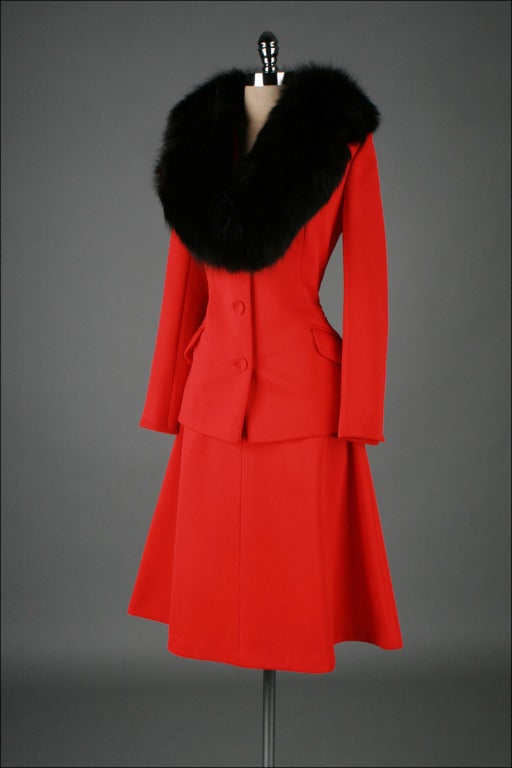Vintage 1970's Lilli Ann Red Fox Fur Trimmed Suit 3
