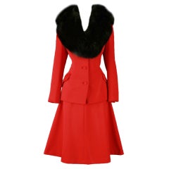 Retro 1970's Lilli Ann Red Fox Fur Trimmed Suit