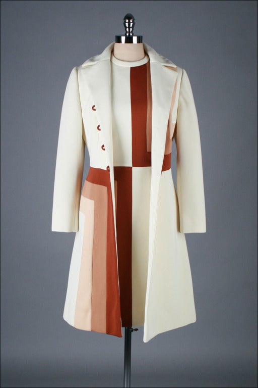 Women's Vintage 1970's Lilli Ann Ombre Optical Print  Jacket Dress Set