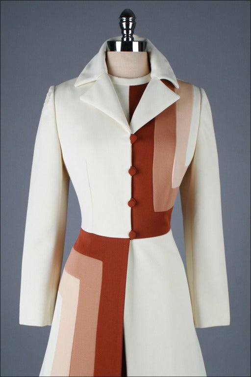 Vintage 1970's Lilli Ann Ombre Optical Print  Jacket Dress Set 1