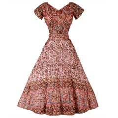 Vintage 1950's Fran de Pima Sequins Ethnic Print Skirt Top Set