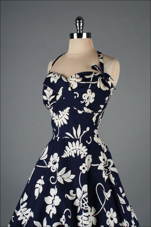 Vintage 1950's Kamehameha Hawaiian Cotton Halter Dress 1