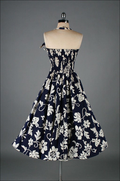 Vintage 1950's Kamehameha Hawaiian Cotton Halter Dress 4