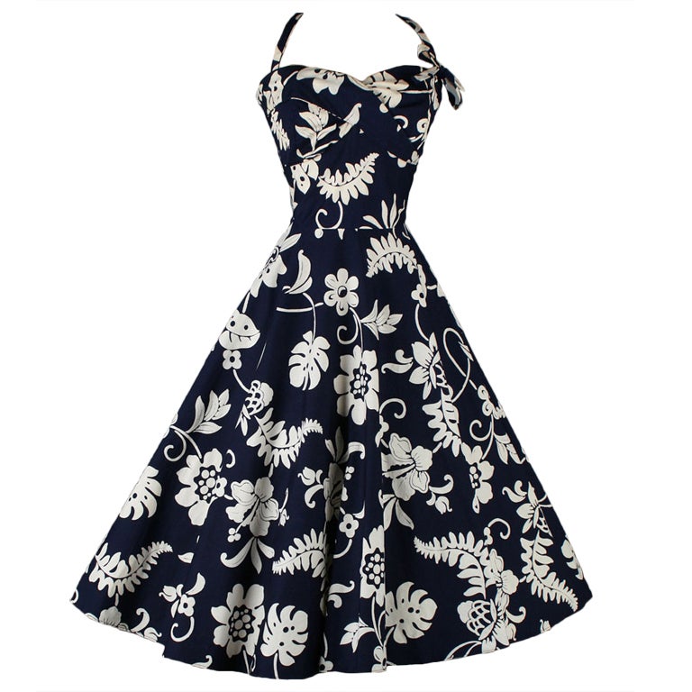 Vintage 1950's Kamehameha Hawaiian Cotton Halter Dress at 1stDibs ...