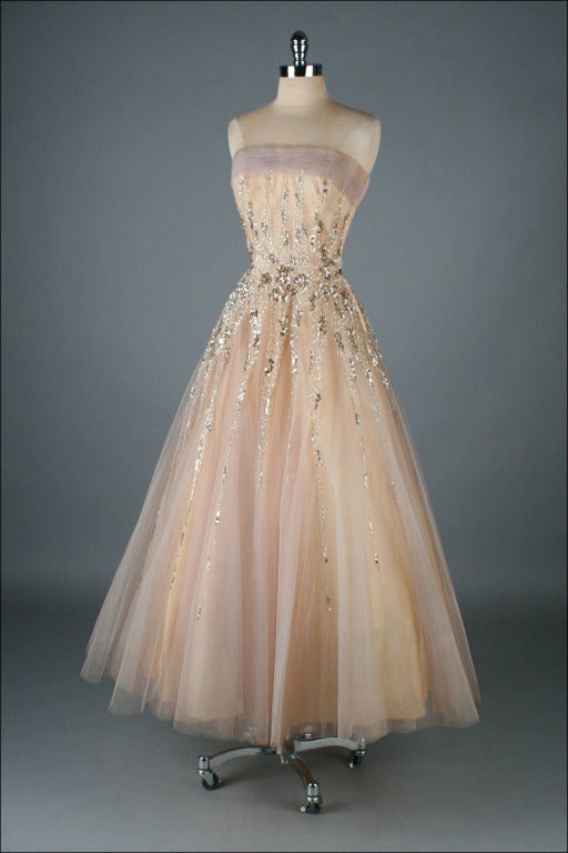 Vintage 1950's Mildred Moore Sequins Tulle Princess Gown 3