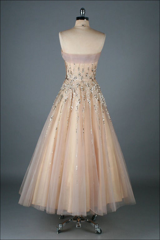 Vintage 1950's Mildred Moore Sequins Tulle Princess Gown 4