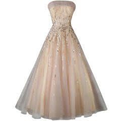 Vintage 1950's Mildred Moore Sequins Tulle Princess Gown